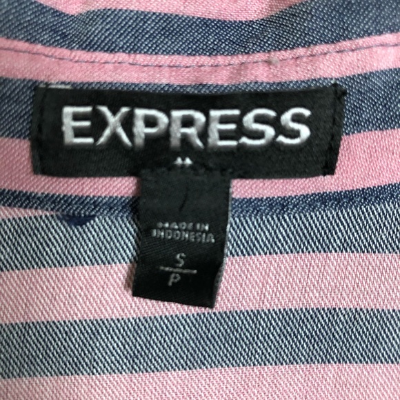 EXPRESS Gray & Pink Striped Button Down w Sleeves - Picture 4 of 6